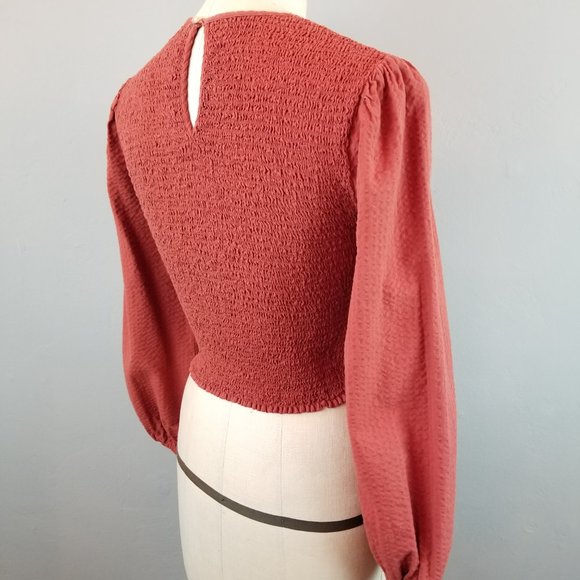 Urban Outfitters Deep Rust Orange Smocked Puff Sleeve Blouse Women's Size Small - Picture 6 of 7